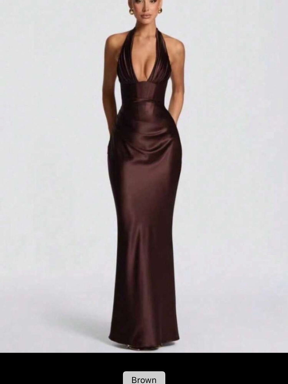 Brown Halter Satin Evening Gown
